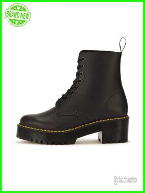 8 Eye Lace Up Heeled Combat Boot with PU Coated Leather
